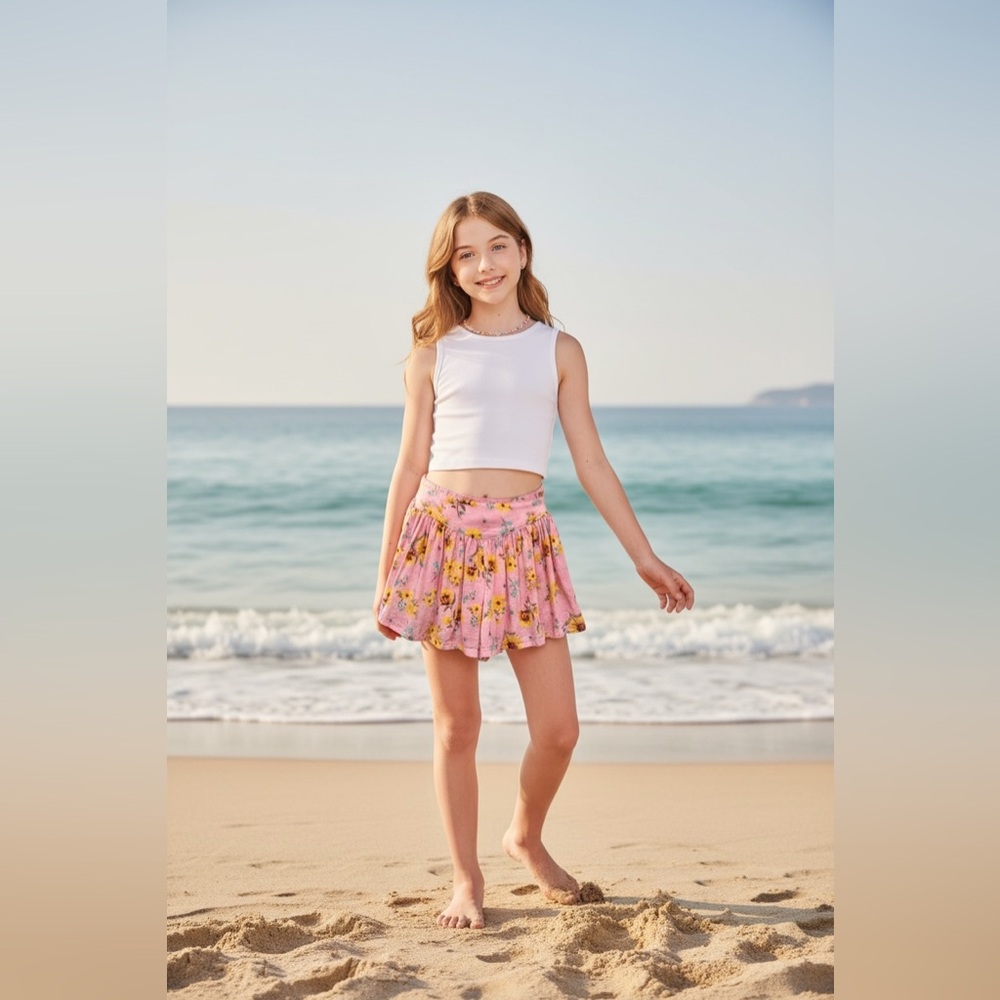 Old Navy Printed Swing Culotte Shorts Pink Floral Girls L (10-12)